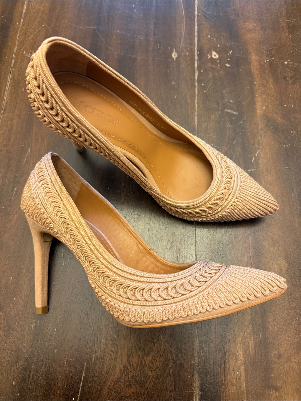 Kazar women’s Braided Pointed Toe Pumps heels Tan 37